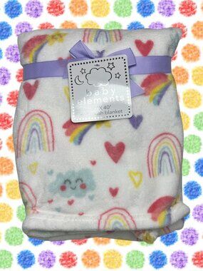 NWT Rainbows Hearts Clouds Stars Plush Baby Blanket Toddler Pink Purple Elements